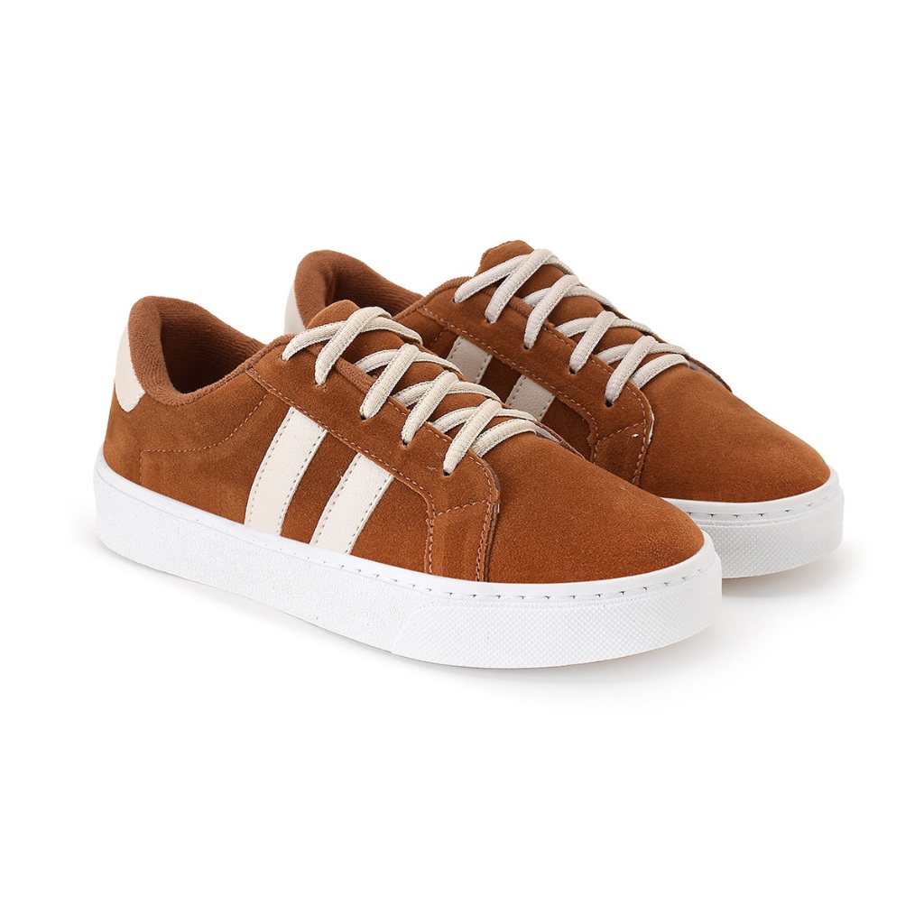 Tênis Feminino Casual Camurça Sola Reta Marrom Terracota Tendência Moda Fashion