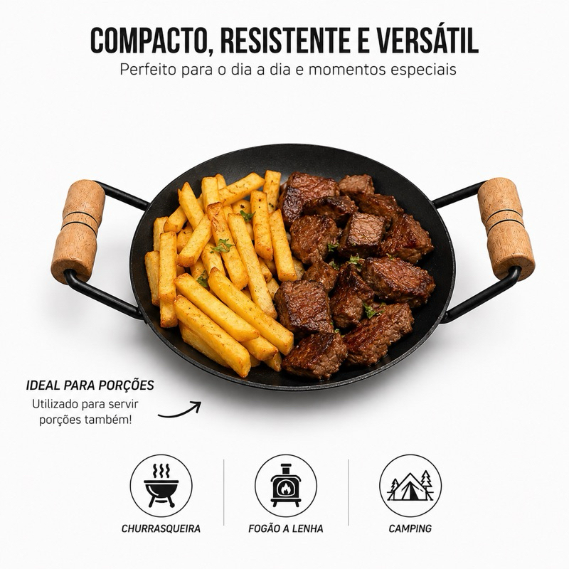 Disco de Arado 18cm Tacho Porções - Chapa de Arado com Alças de Madeira