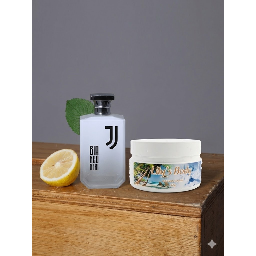 Kit Touti Bianconeri Juventos  e hidratante corporal Lily`s Body 250g