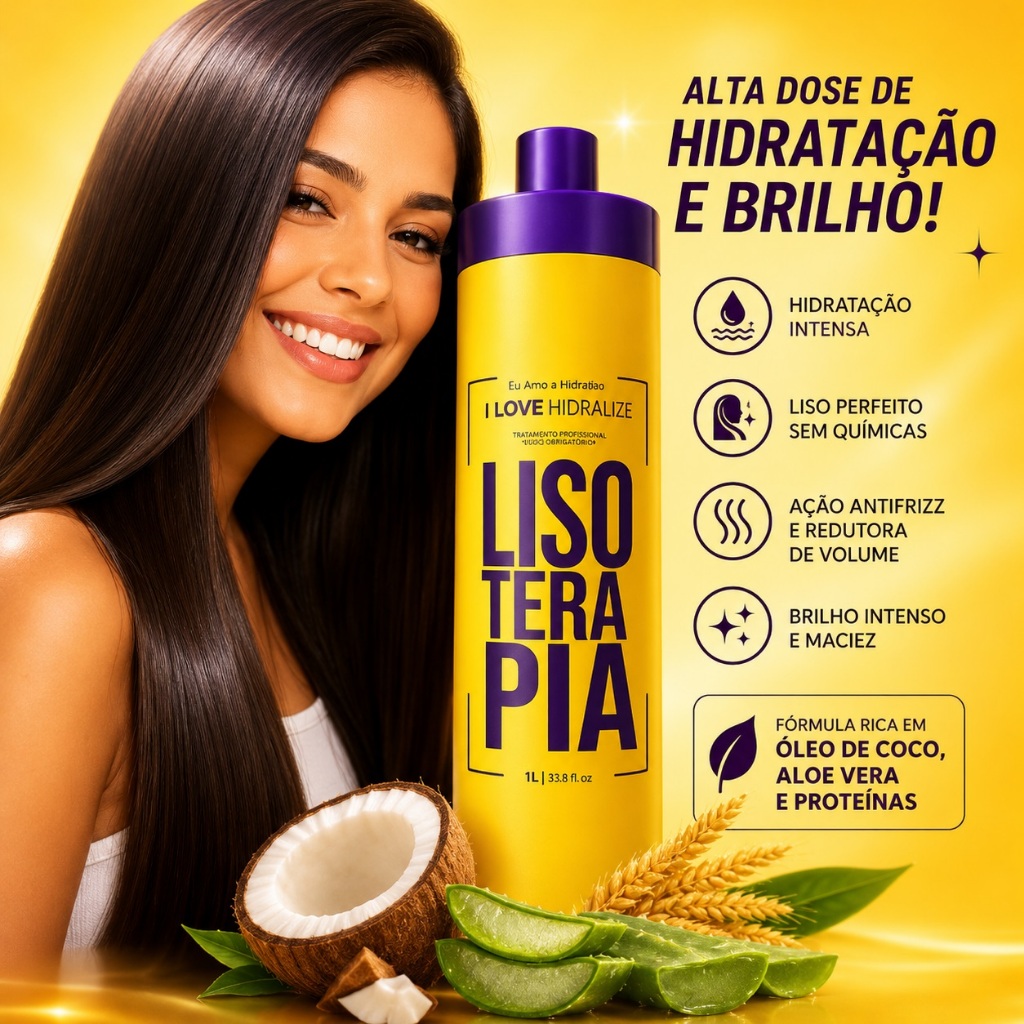 Progressiva Sem Formol Profissional Lisoterapia 1L Orgânica Original Hidralise Tratamento Capilar
