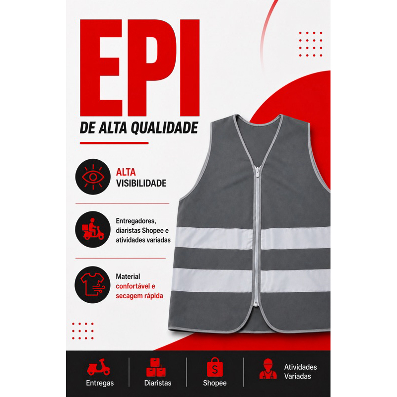Colete Refletivo Cinza (diaristas Shopee, entregadores ou centros logísticos). — imagem 2 de 2