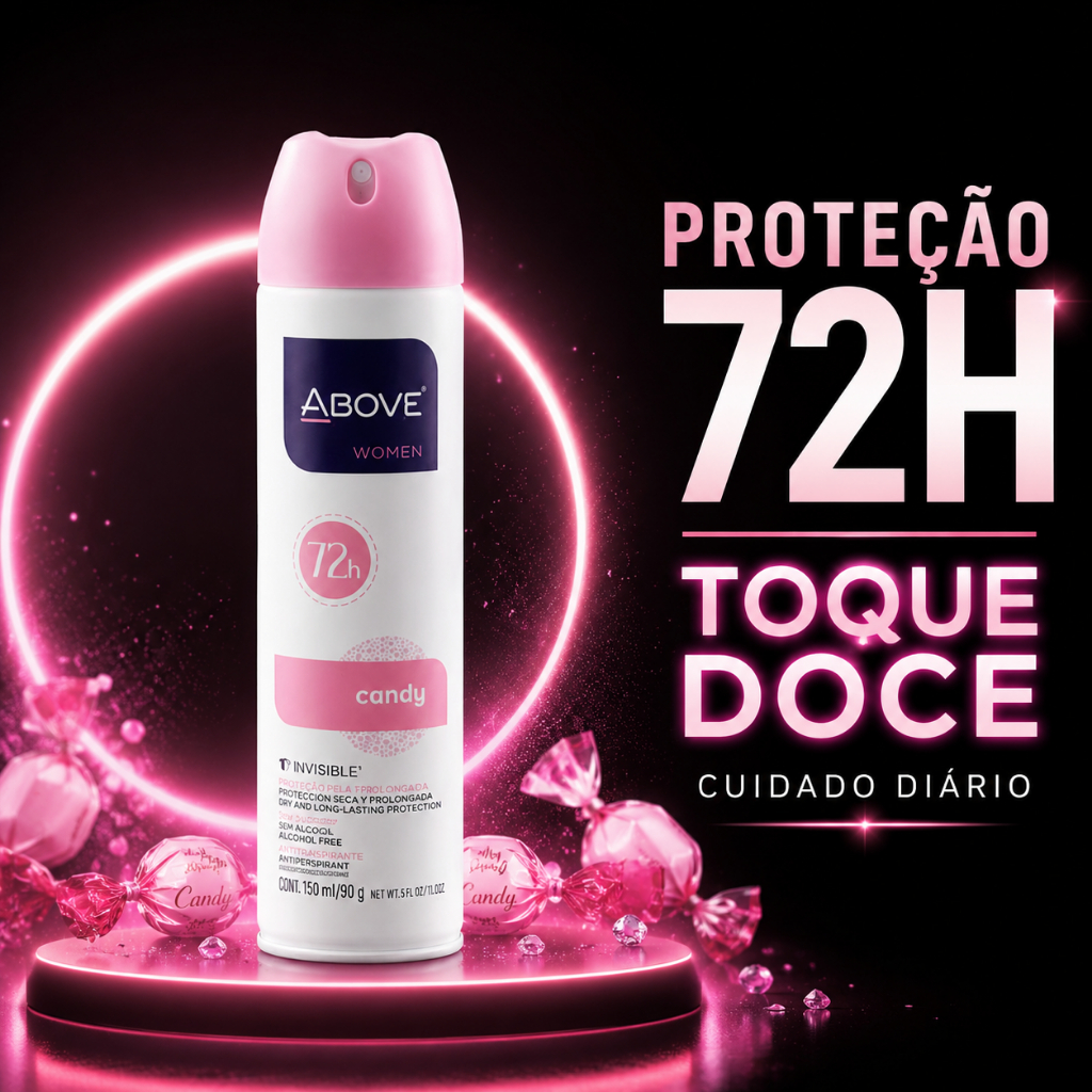 KIT 06 Desodorante Aerossol Above Candy 150ml Feminino Longa Duração Doce Perfume