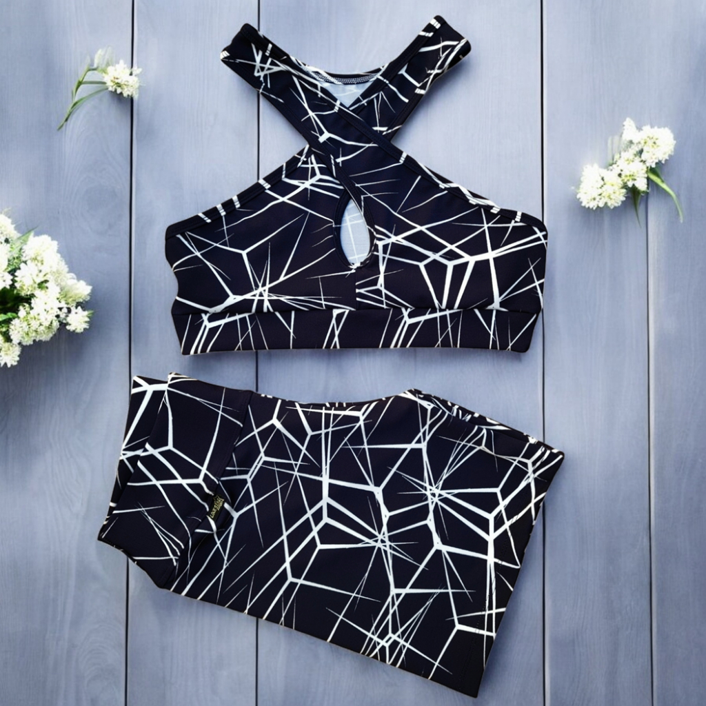 Conjunto Fitness Short E Top Roupa De Academia Estampado Feminino