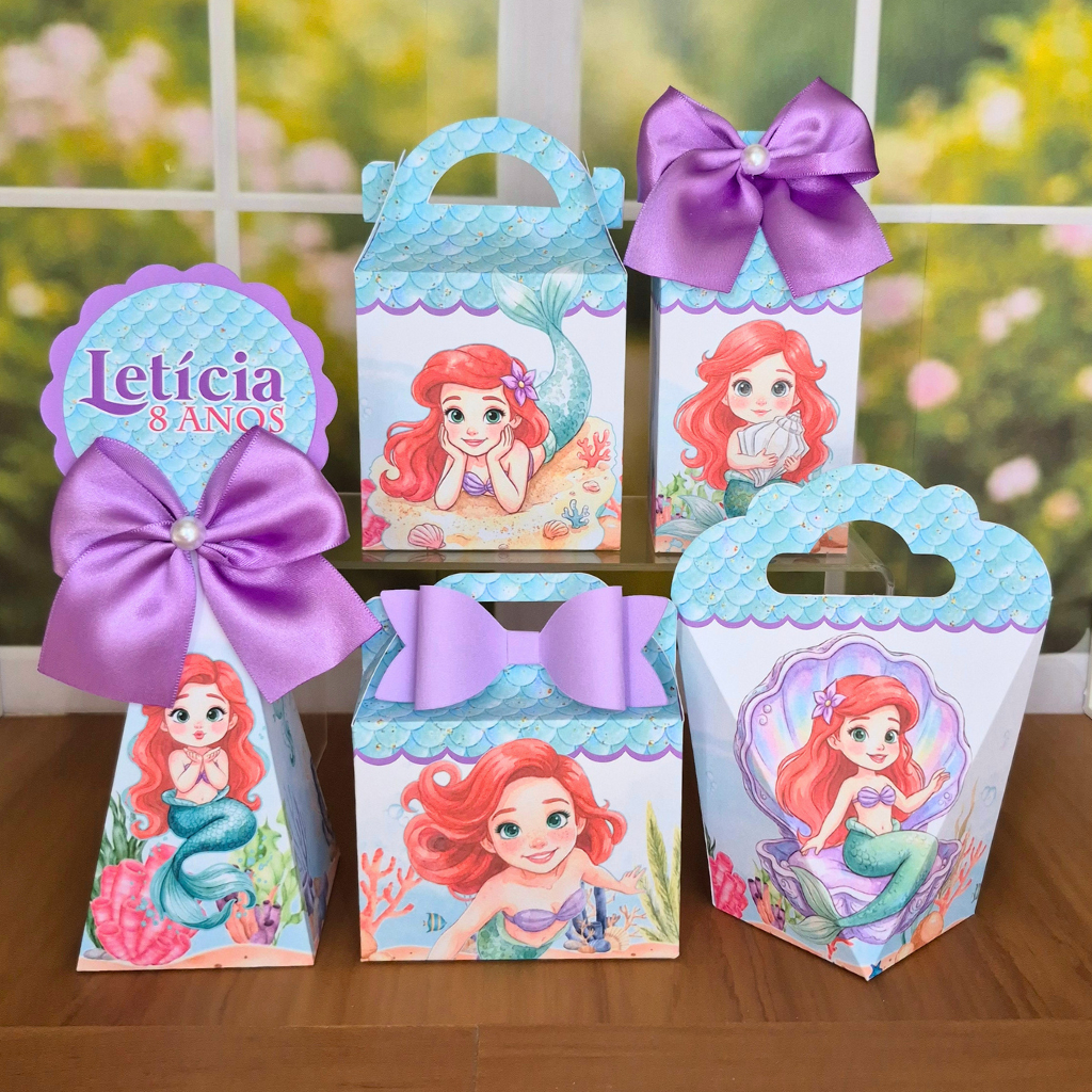 Kit Caixinhas Personalizadas ARIEL A PEQUENA SEREIA/ Lembrancinhas Princesas Disney para Aniversário