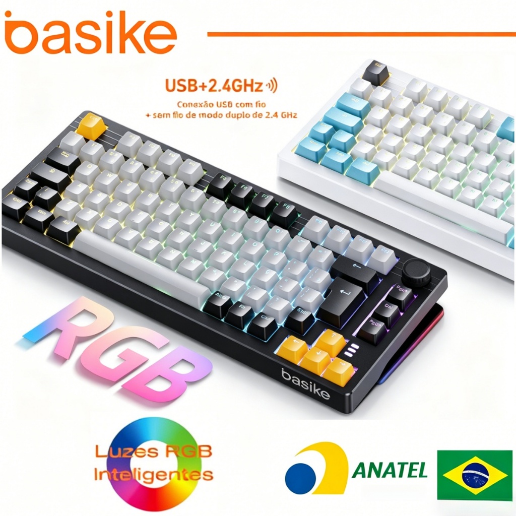 Basike Teclado MecânicoGamer e Escritório RGB LED Teclas Com Fio Profissional Anti-Ghosting PC Laptop