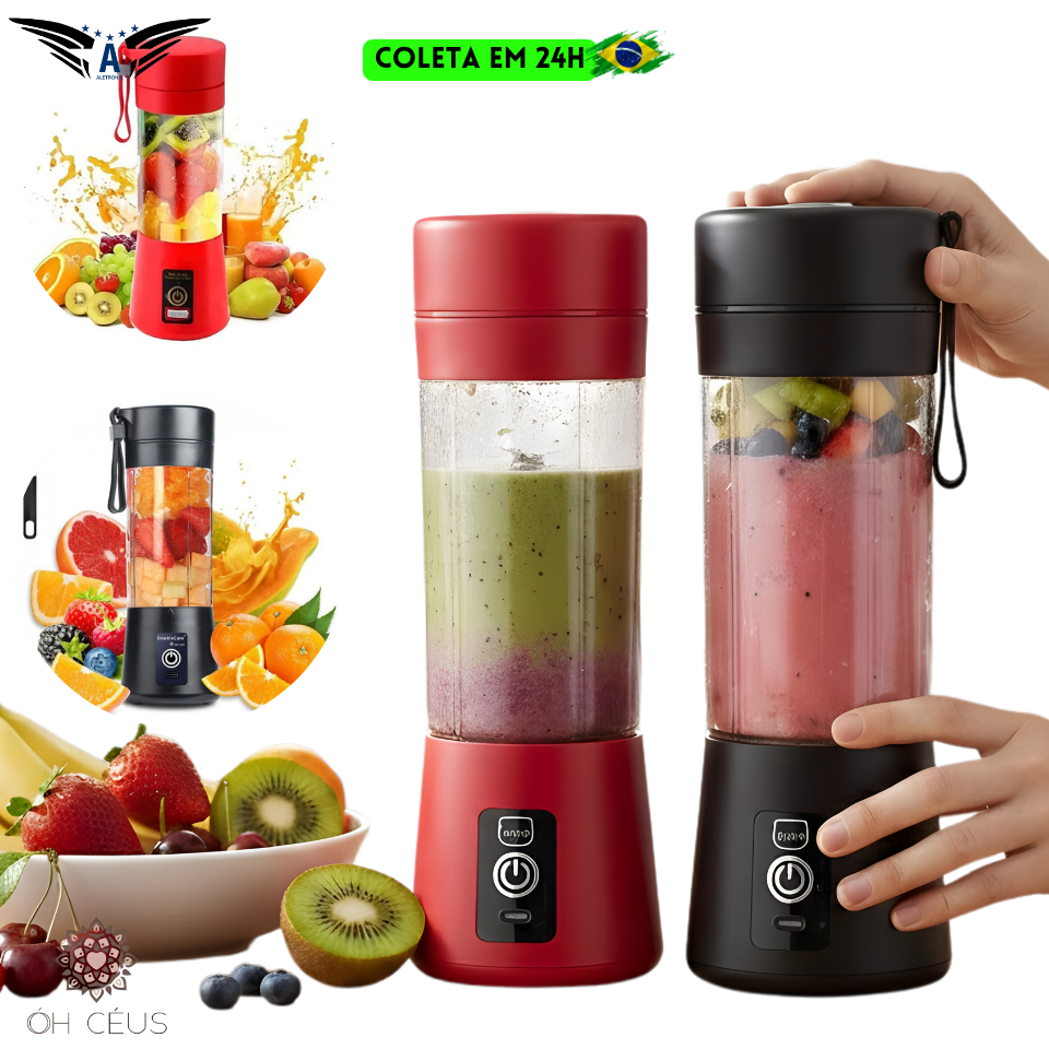 Mini Liquidificador Mixer Portátil 380ml Suco Shake Whey Misturador Elétrico Alimentos USB 6 Lâminas