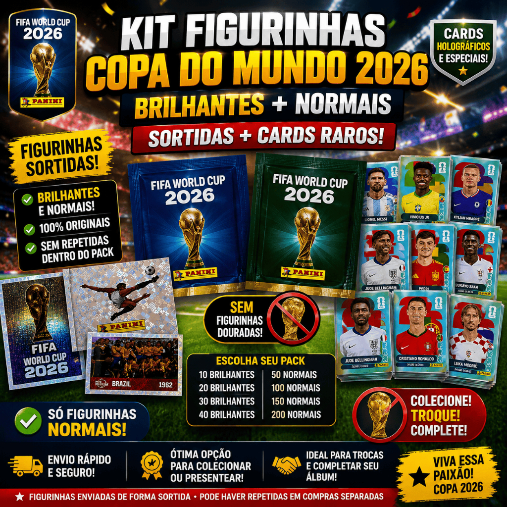Kit Figurinhas Brilhantes e Normais Copa do Mundo 2026 Sortidas - SEM REPETIDAS POR PACK
