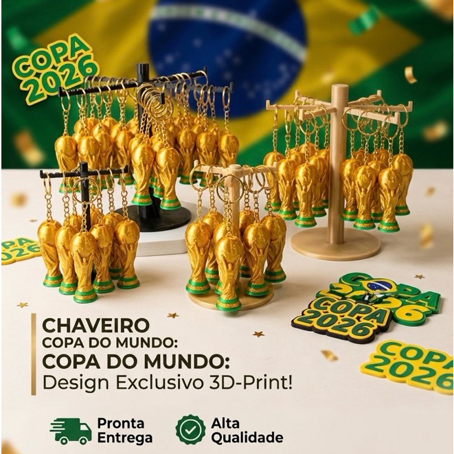 Kit Chaveiros Taça Troféu Copa do Mundo 2026 Lembrancinha Festa Futebol Revenda