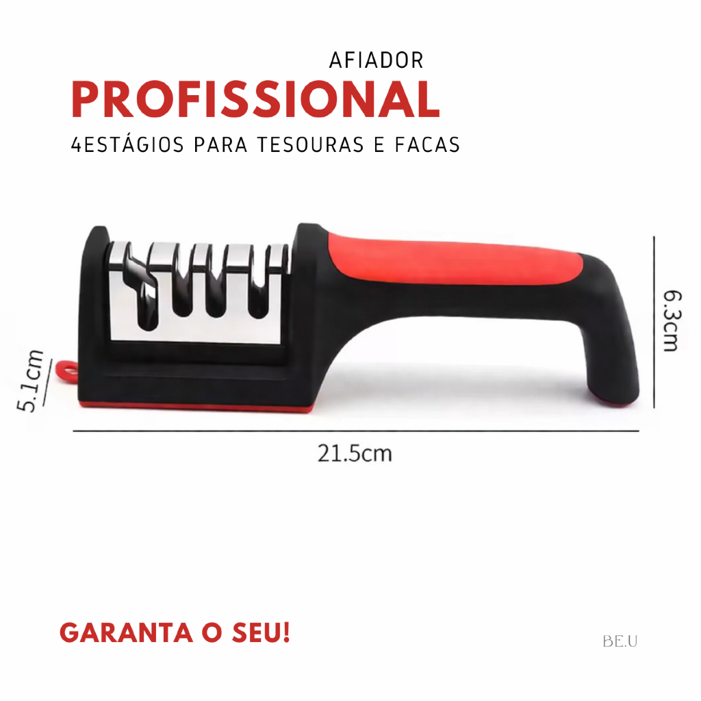 Afiador de Facas Profissional Manual 3 Etapas - Amolador para Cozinha