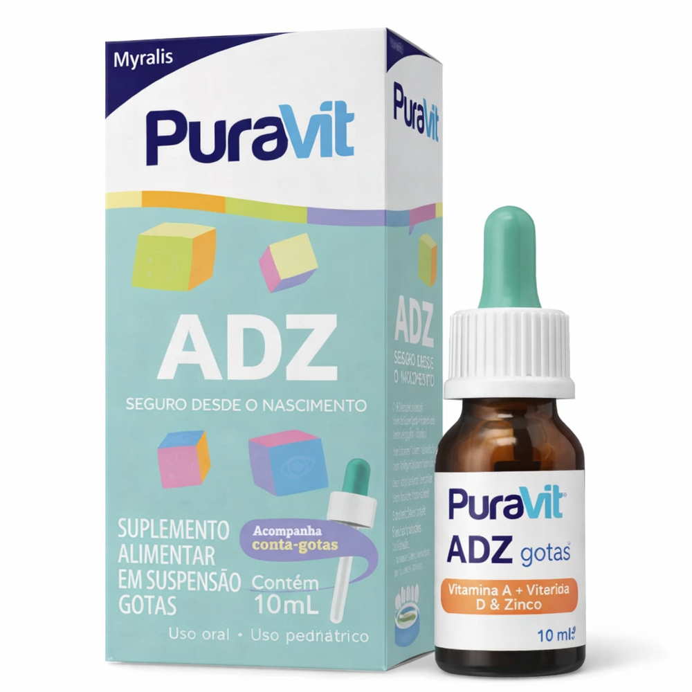 Puravit ADZ Gotas 10ml | Acompanha Conta-Gotas | Vitaminas A, D e Zinco | Suplemento Infantil