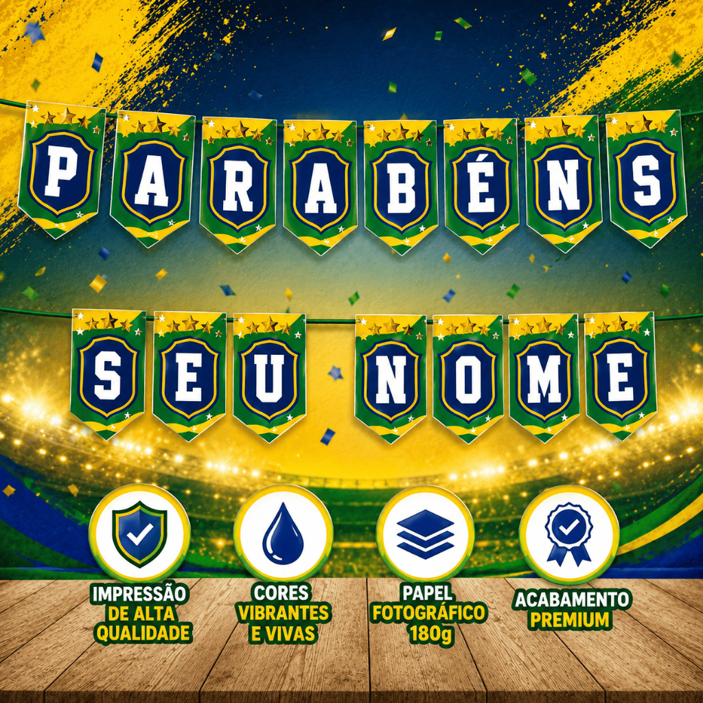 Bandeirola Seleção Brasileira (Copa do Mundo) Aniversário Personalizada