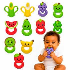 Mordedor Bebê Frutas Super Macio Estimulante Alívio Gengiva Brinquedo 100% Natural