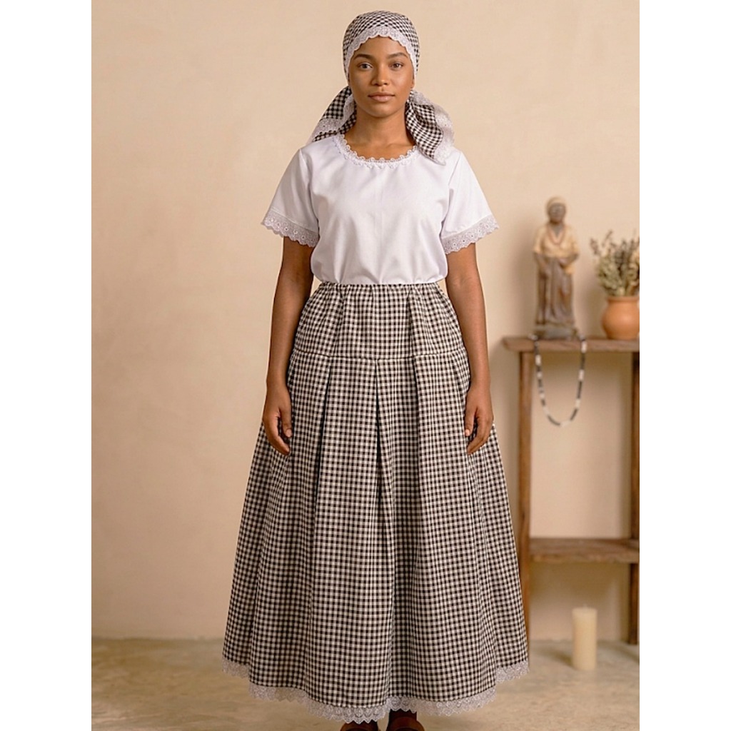 Roupa de Preta Velha Umbanda Xadrez Saia Lenço Camisu