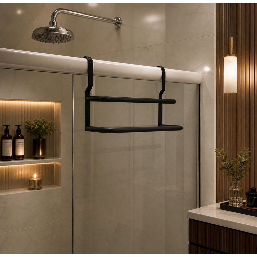 Suporte Duplo Para Toalhas Preto Fosco De Luxo Moderno Minimalista Organizador De Banheiro Toalheiro