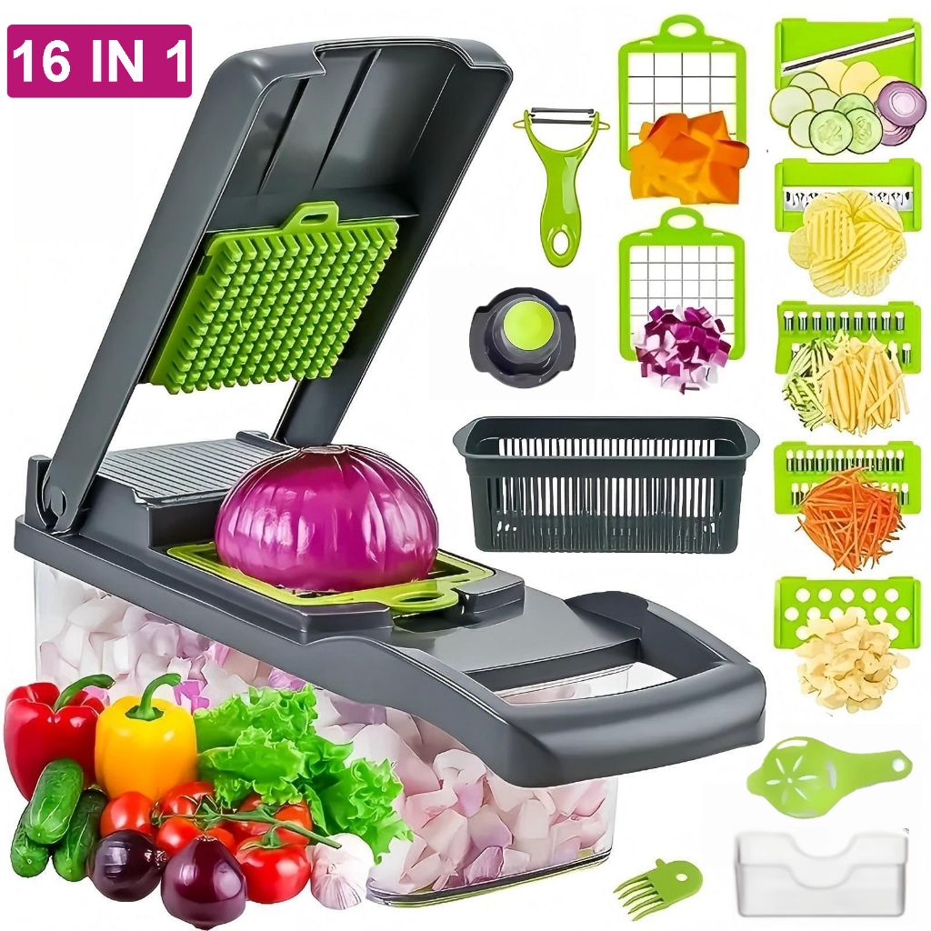 Cortador De Cozinha Profissional Multifuncional 16 em 1 Em Aço Inoxidável Fatiador Ralador Cortador De Legumes/Frutas