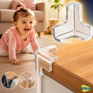 Vittak Kit Protetor Quina Bebê Idoso Mesa Canto Móveis Cantoneira Adesivo Silicone Impacto