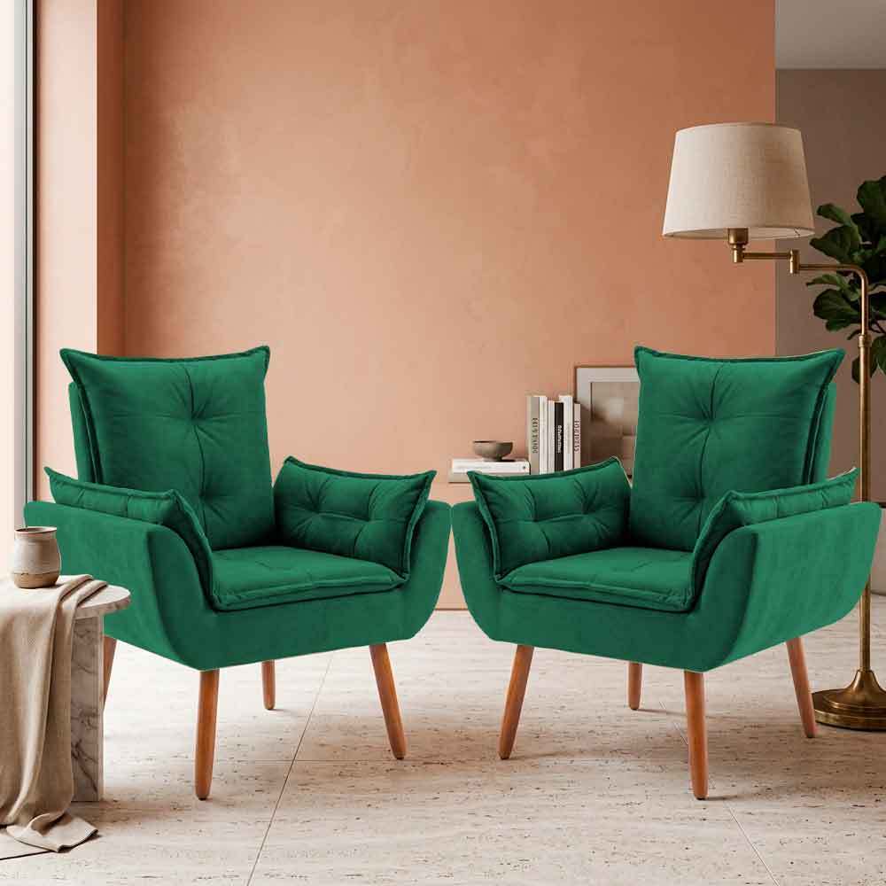 Conjunto 2 Poltronas Decorativas Opalla Para Clínica e Consultório Tecido Suede