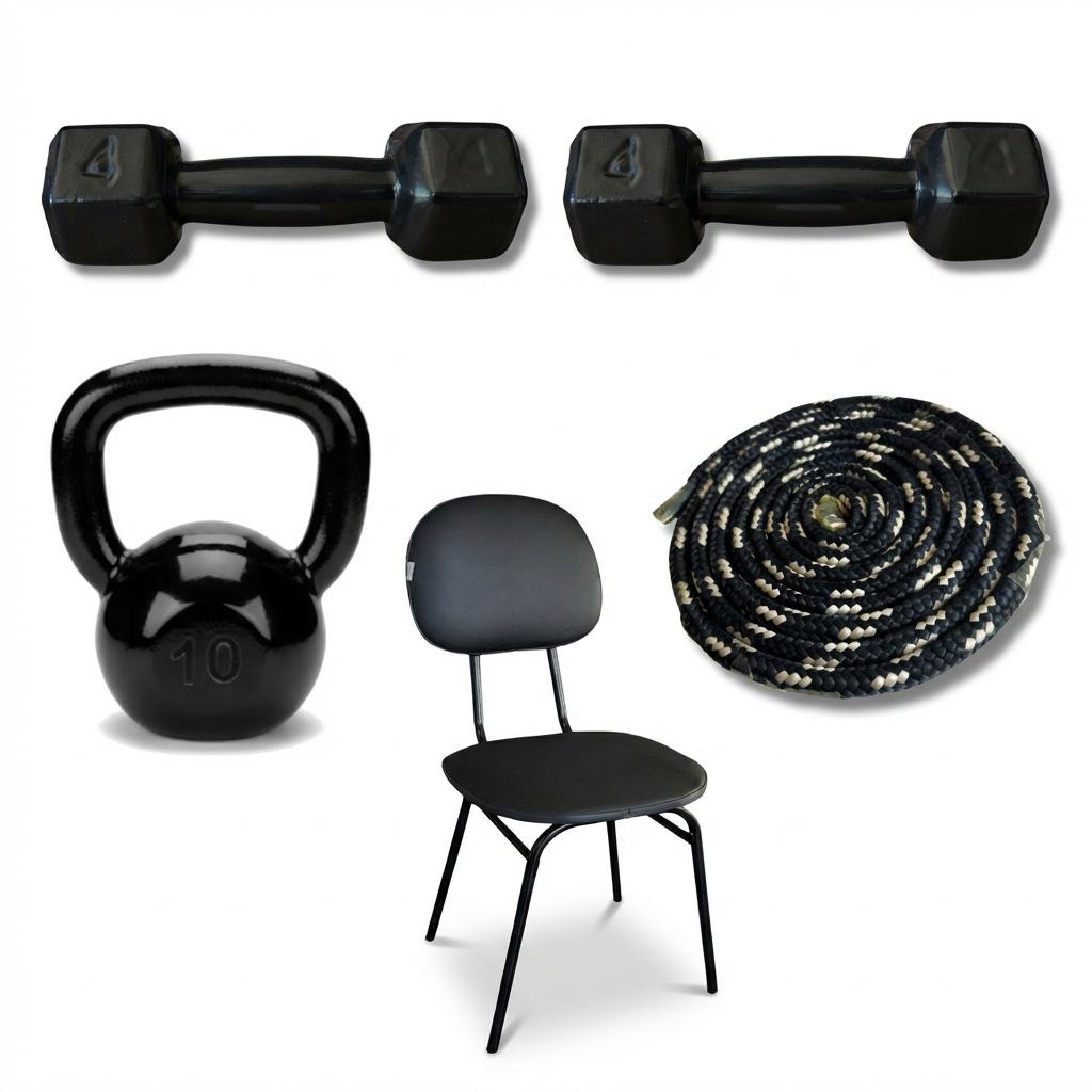 KIT 2 HALTERES 4KG KETTLEBELL 10KG CADEIRA E CORDA 25M MUSCULAÇÃO FITNESS TREINO CROSSFIT CASA GYM PRO