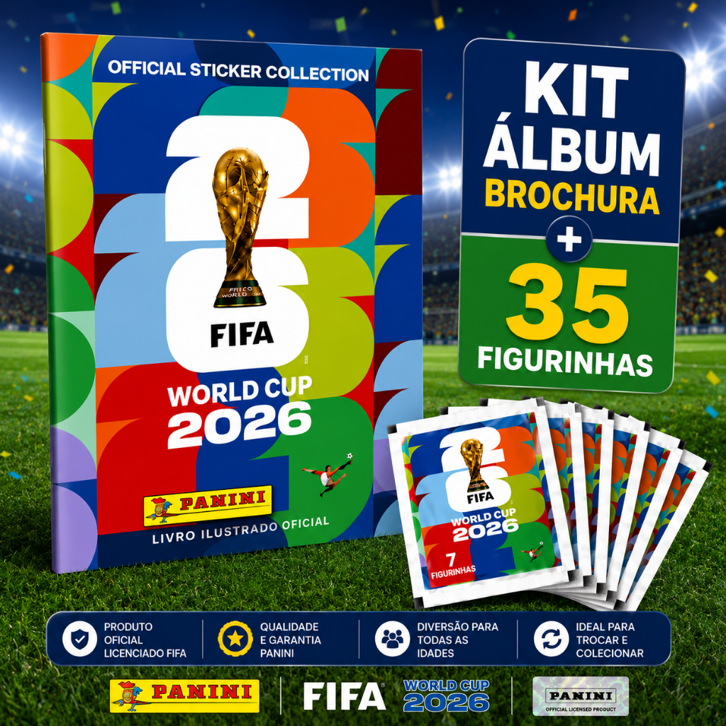 Album Copa do Mundo 2026 + 35 Figurinhas Copa Do Mundo Capa Mole Brochura Oficial 2026 Kit