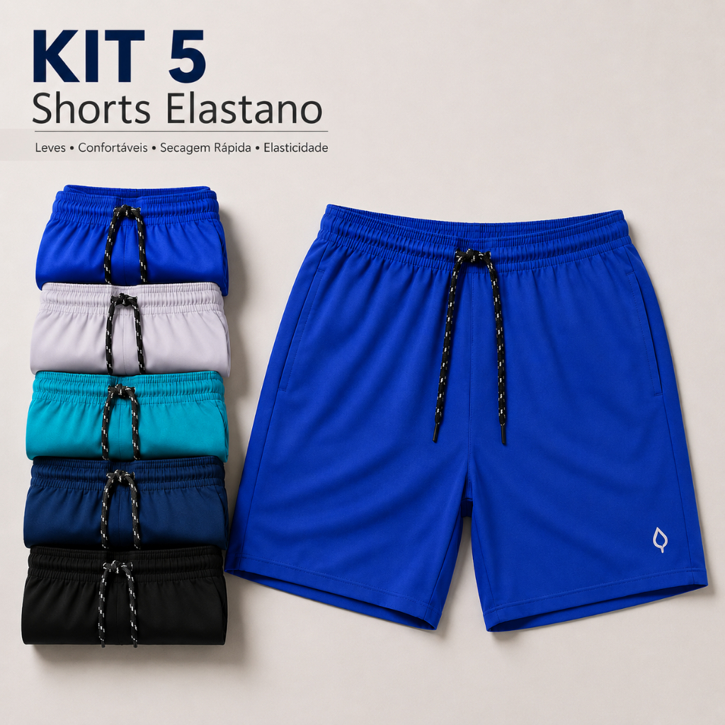 KIT 5 Shorts Praia Coloridos Treino Básico liso em Tactel Elastano03