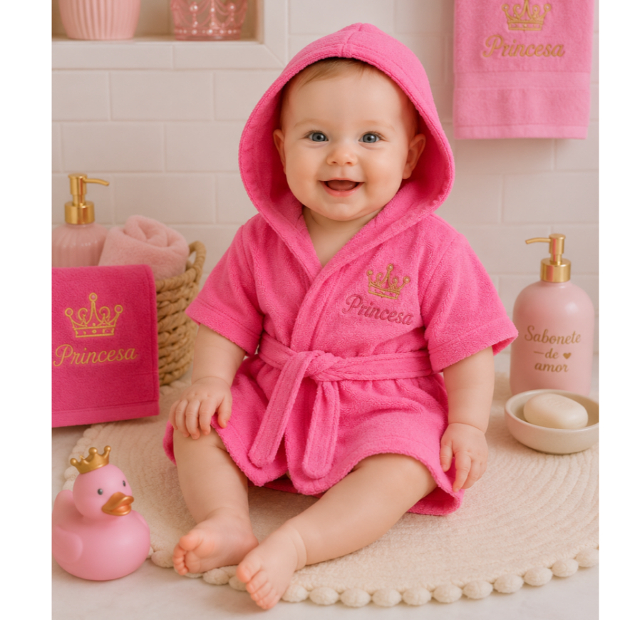 Roupão Bebê Banho Recém Nascido Menino e Menina com Capuz Baby RN Infantil Pós Banho
