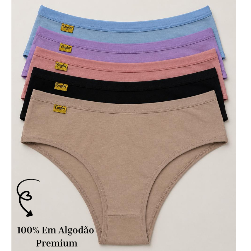 Kit 5 Calcinha De Algodão Premium Confortável Dia a Basic