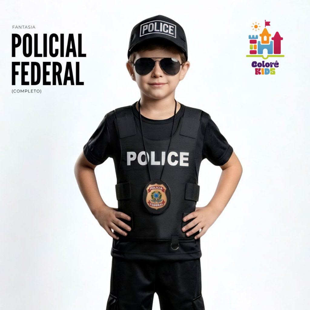 Fantasia Infantil Policial Federal - Completa ou Kit Acessórios