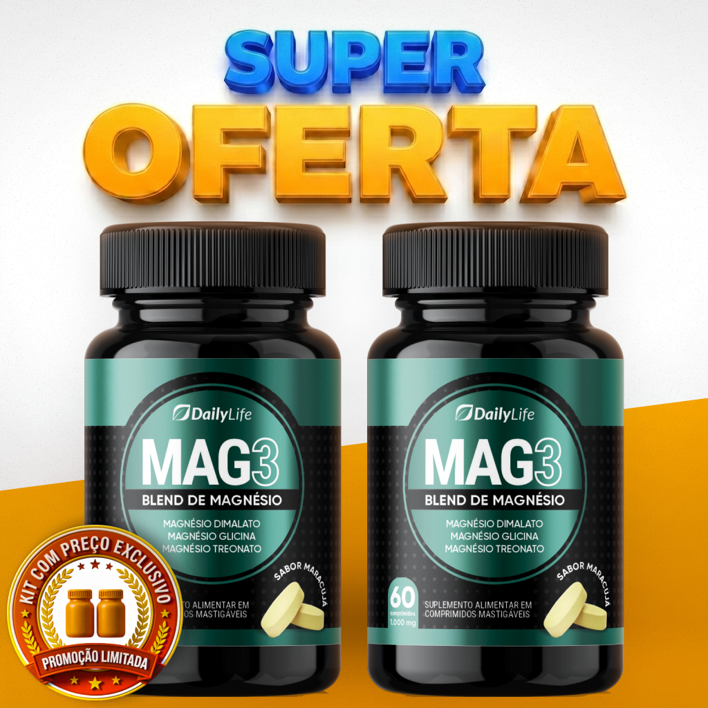 Kit 2X Magnésio 3 em 1 Mastigável - Treonato Dimalato Glicina - Saúde Cognitiva e muscular