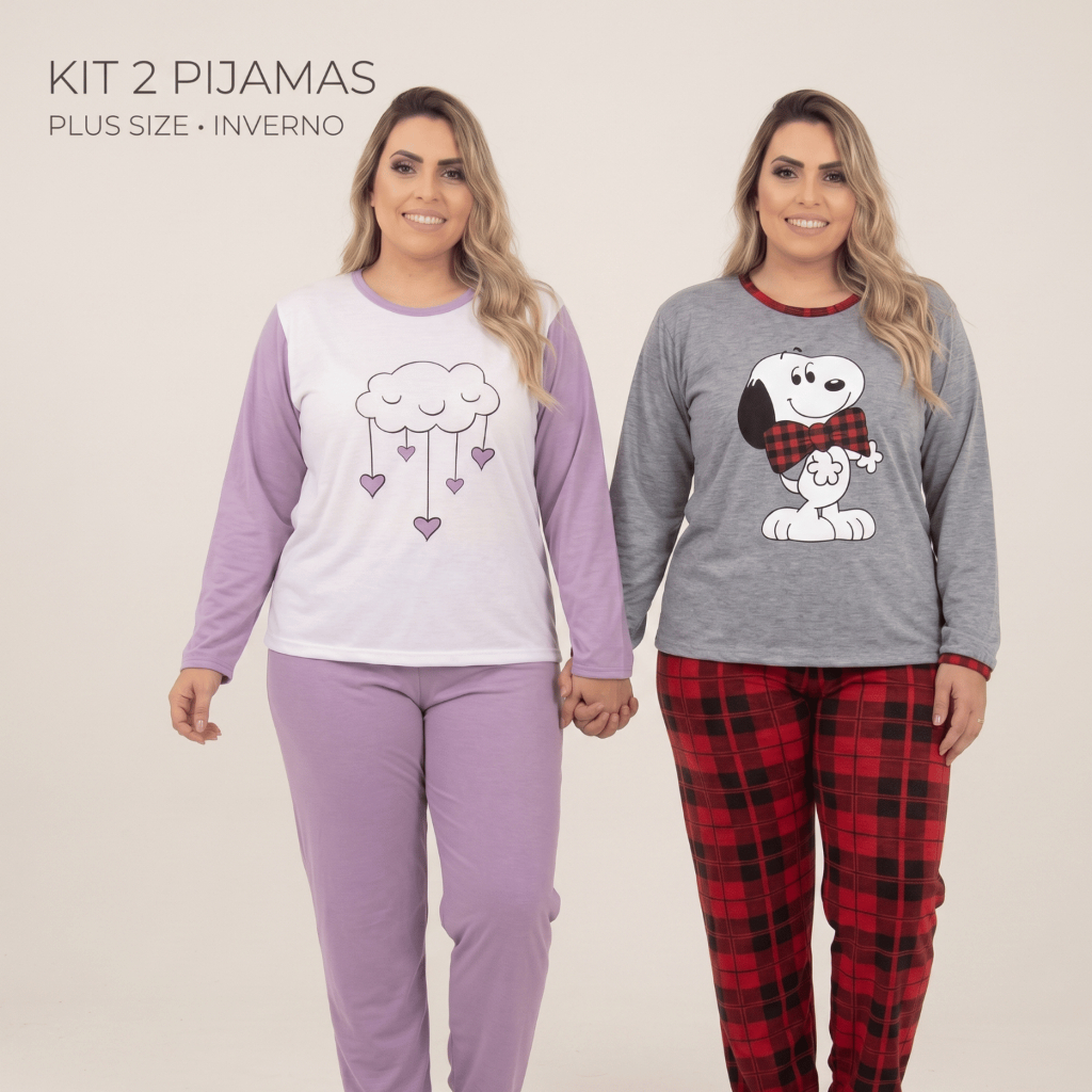 Kit 2 Pijamas De Frio Feminino  Longo Plus Size Estampado P ao 54