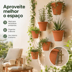 Kit Vasos com Suporte Humus Minhoca Jardim Vertical Planta Organizador Sacada Apartamento