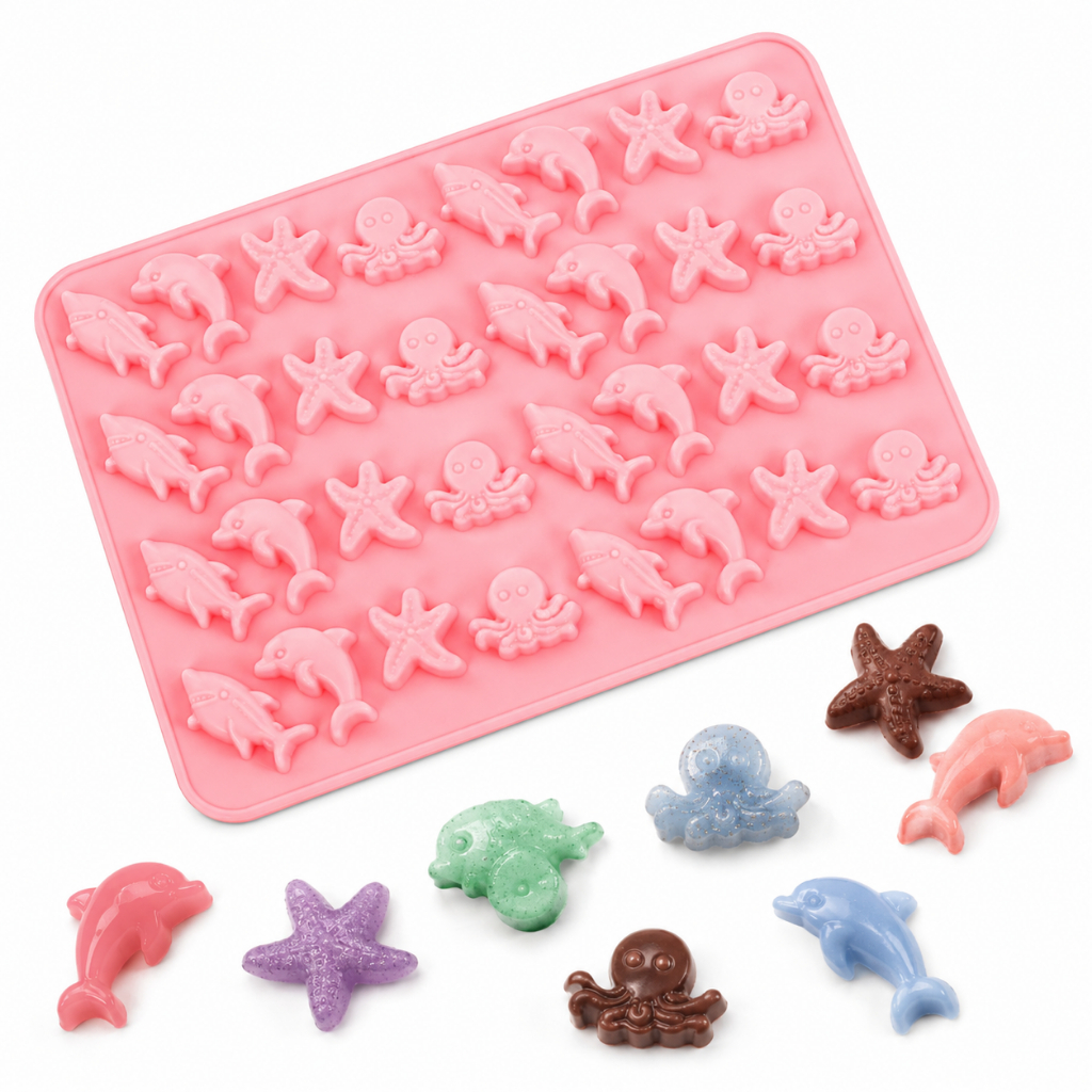 Forma Molde Fundo do Mar Golfinho Peixe Polvo Estrela Mar Doce Decorar Goma Chocolate Animais
