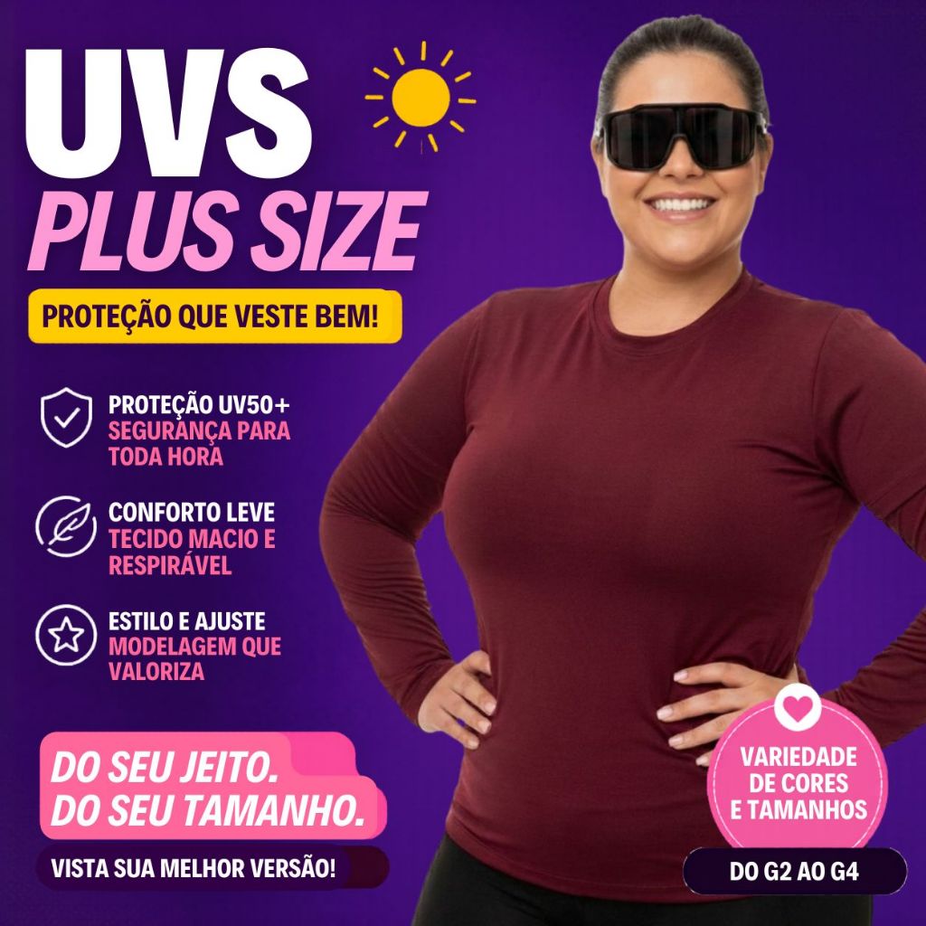 Camisa Blusa Plus Size Feminina Proteção UV Solar Manga Longa Térmica Segunda Pele Verão Casual