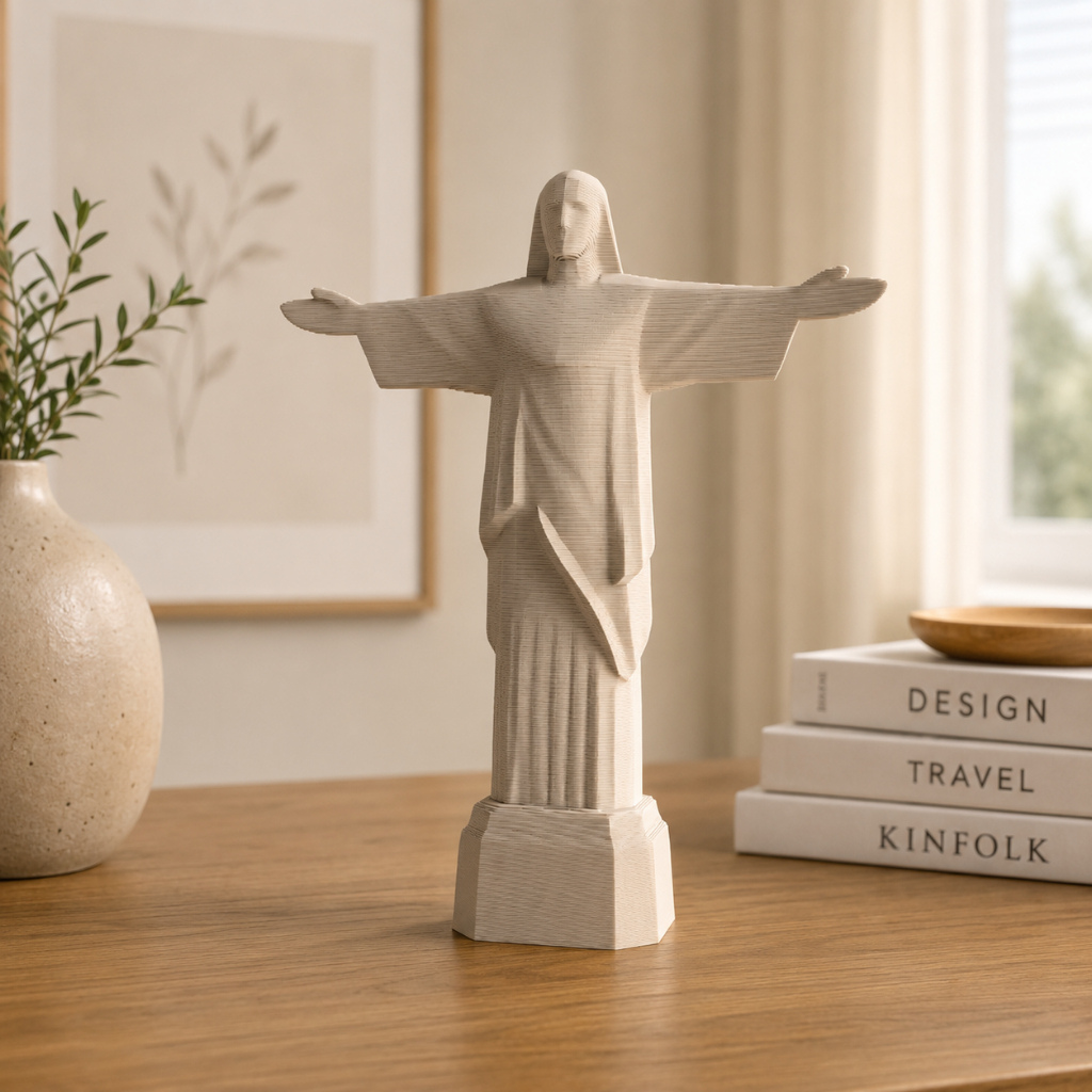 Escultura Cristo Redentor Branca Premium - Arte Sacra Moderna Para Decoração E Presente