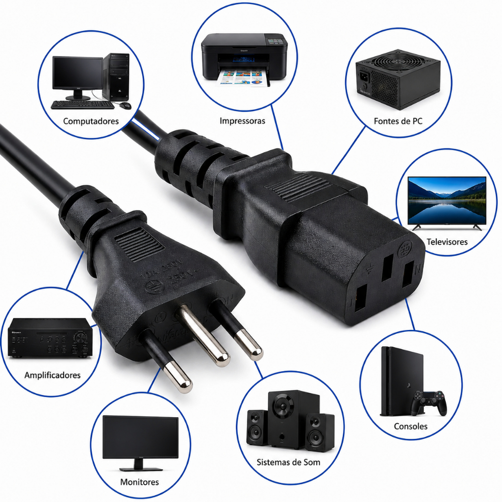 Cabo Tripolar Bivolt Para Panela Elétrica, Impressora , Fonte, Cpu, Tv, Computador，Monitor