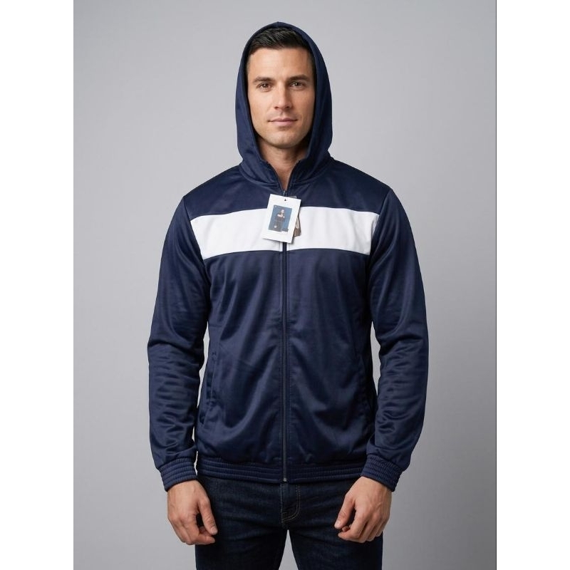 Jaqueta masculina Tigs tecido NBA Tam. G azul marinho com recorte branco com capuz bolsos frontais