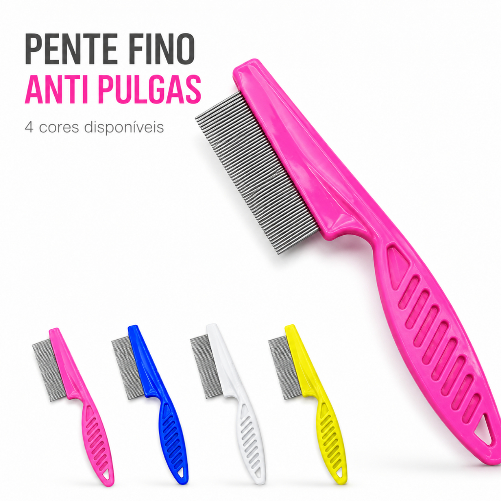 Pente Fino Anti-Pulgas para Cães e Gatos – Remove Lêndeas, Sujeiras e Pelos Soltos com Segurança