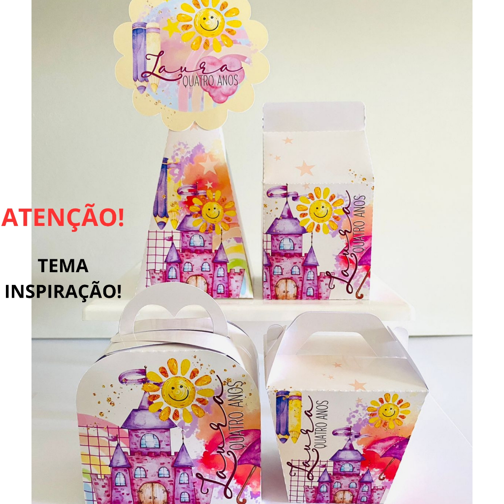 Kit Papelaria Personalizada AQUARELA caixas para festa lembrancinha aniversário infantil DESMONTADO