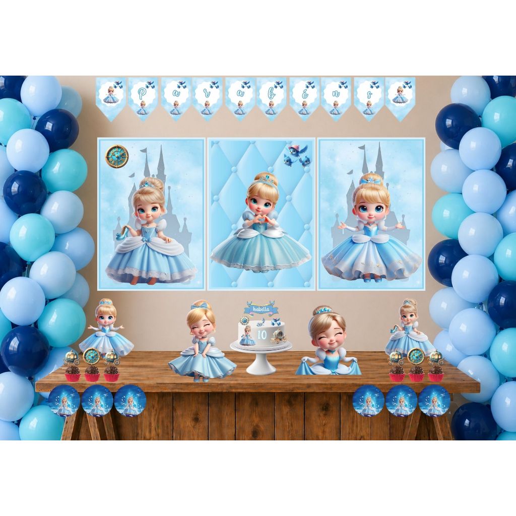 Kit Festa Cinderel Baby Só Um Bolinho Decoração Aniversario em casa, na escola ENVIAR NOME NO ATO DA COMPRA