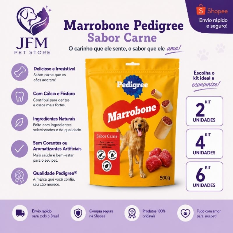 MARROBONE CARNE 500g biscoito PEDIGREE KIT  2 - 4 ou 6 UND