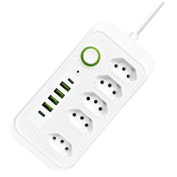Régua Extensão 5 Tomadas Bivot 4 Usb + 2 Tipo C Filtro Linha Branco 127/220v Cabo 3 Metros