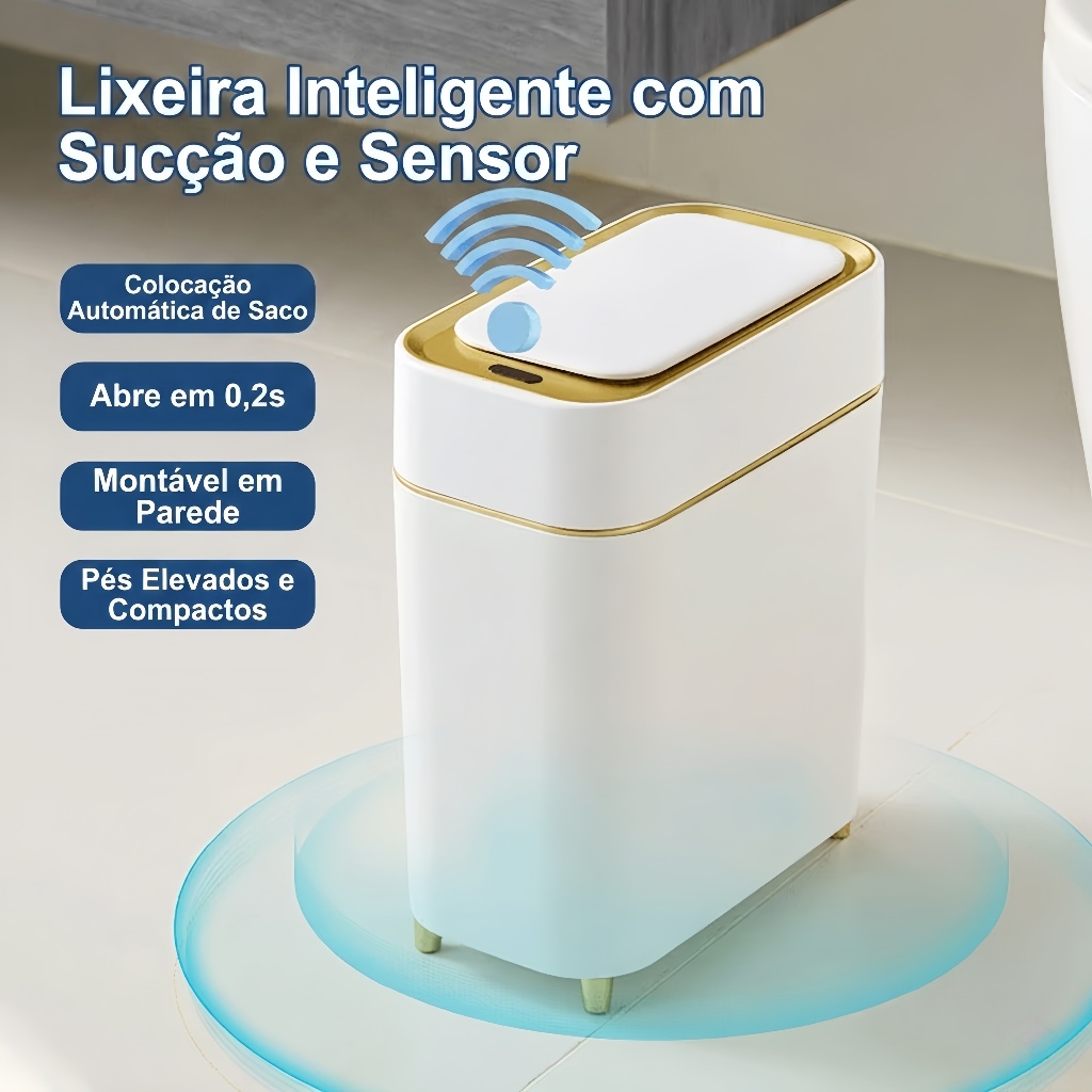 Lixeira Inteligente Yesop 8L Automática Sensor Recarregável Slim Banheiro Cozinha Estreita Anti Odor Luxo Yesop