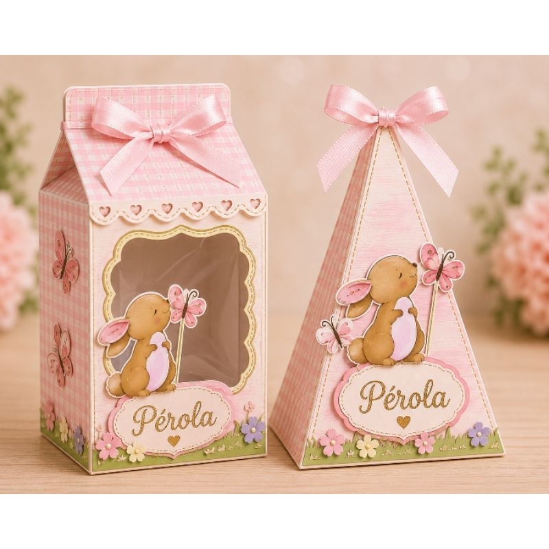 Personalizados/caixa milk/caixa pirâmide/festa/aniversário/lembrancinhas/caixinhas/coelha/coelhinha