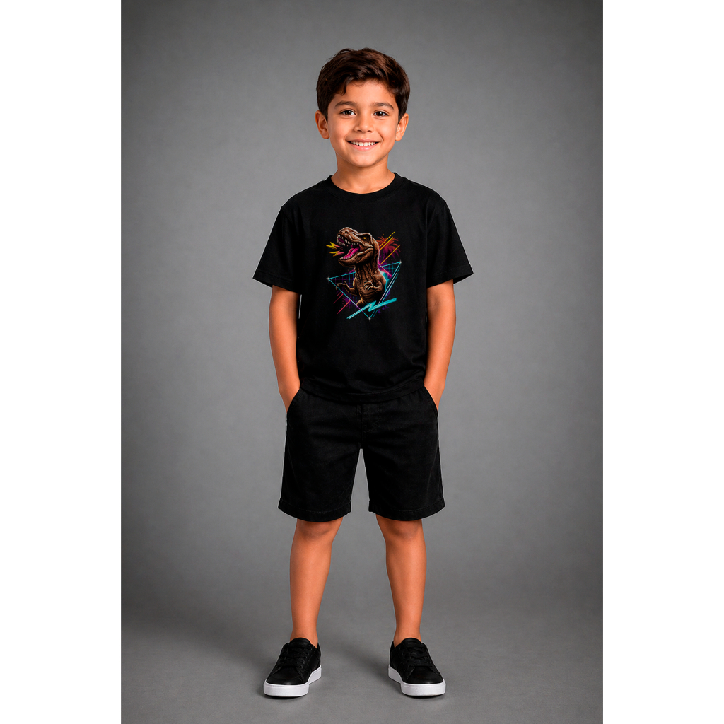 Camiseta Infantil Dinossauro Neon Menino Estampa Radical Preta
