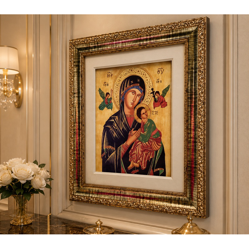 Quadro Nossa Senhora do Perpétuo Socorro Ícone – Quadro Resinado – 40x50 – Moldura Dourada
