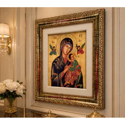 Quadro Nossa Senhora do Perpétuo Socorro Ícone – Quadro Resinado – 40x50 – Moldura Dourada