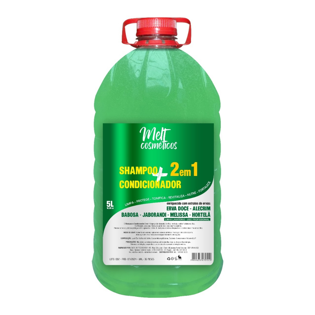 Shampoo Condicionador 2 Em1 Aloe Vera Linha Feminino Masculino  5 Litros  Salao de Beleza Linha Profissional