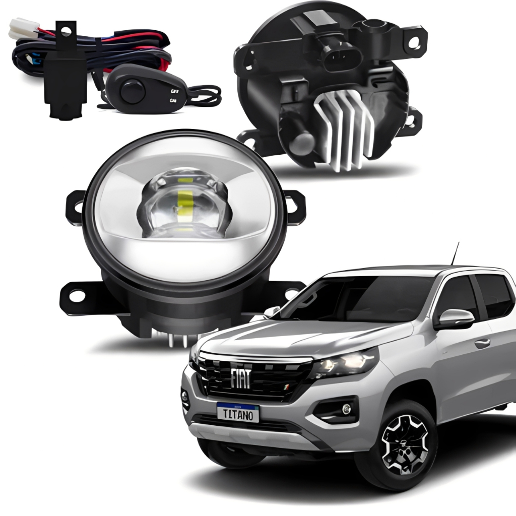 Kit Farol De Milha Auxiliar Neblina Lente Vidro + Led 6000k Fiat Titano Endurance 2024 2025 2026 2027 Botão Full