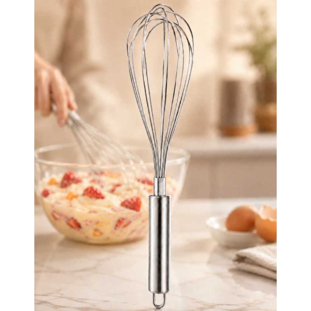 Batedor Fue Fouet de Claras Ovos Aço Inox Misturador Manual Grande 29cm  Mistura Sem Grumos  Reforçado Cabo Firme