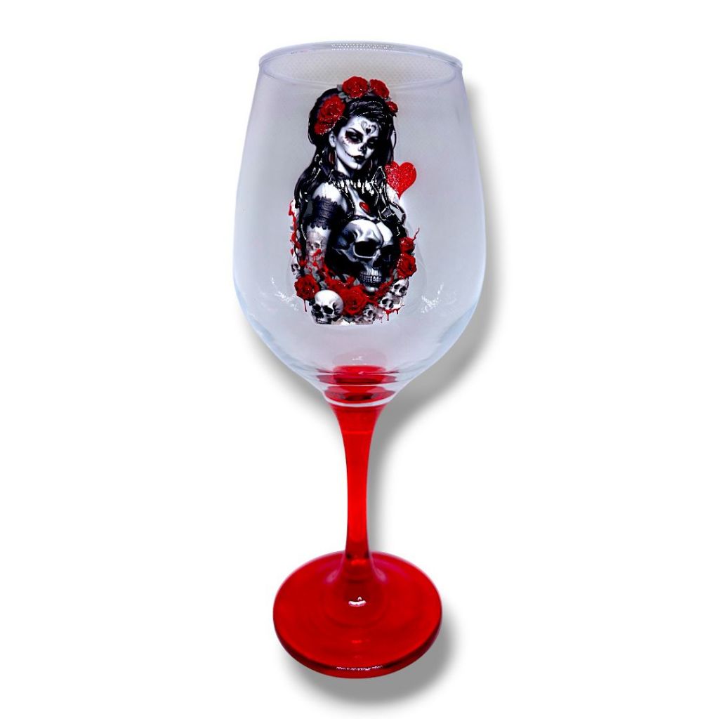 Taça Rosa Caveira Grande Fundo Vermelho Pomba Gira Umbanda Vidro 380ml Altar Ritual Tronqueira Oferenda Moça