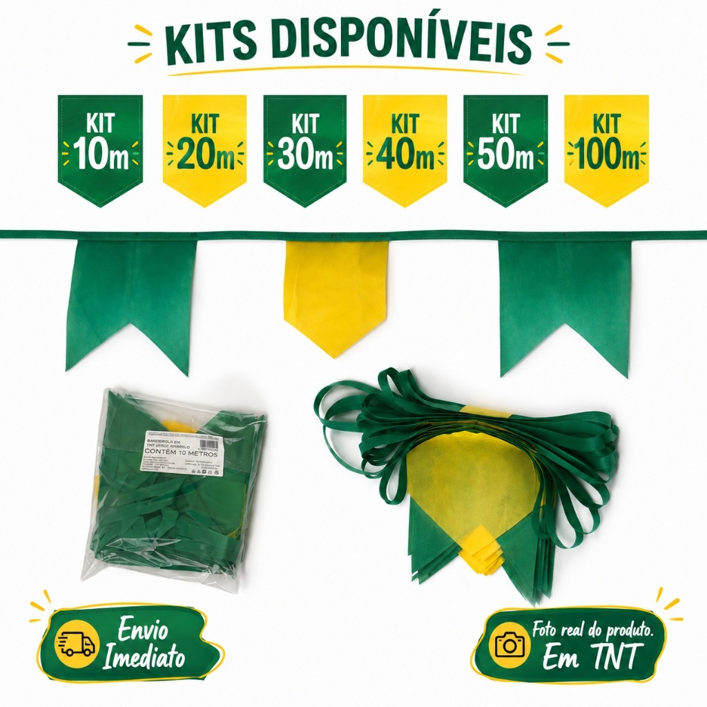 Bandeirinhas Festa Junina TNT Coloridas Prontas no Fio G40 Kit 10m 20m 30m 40m 50m 100m Envio Imediato